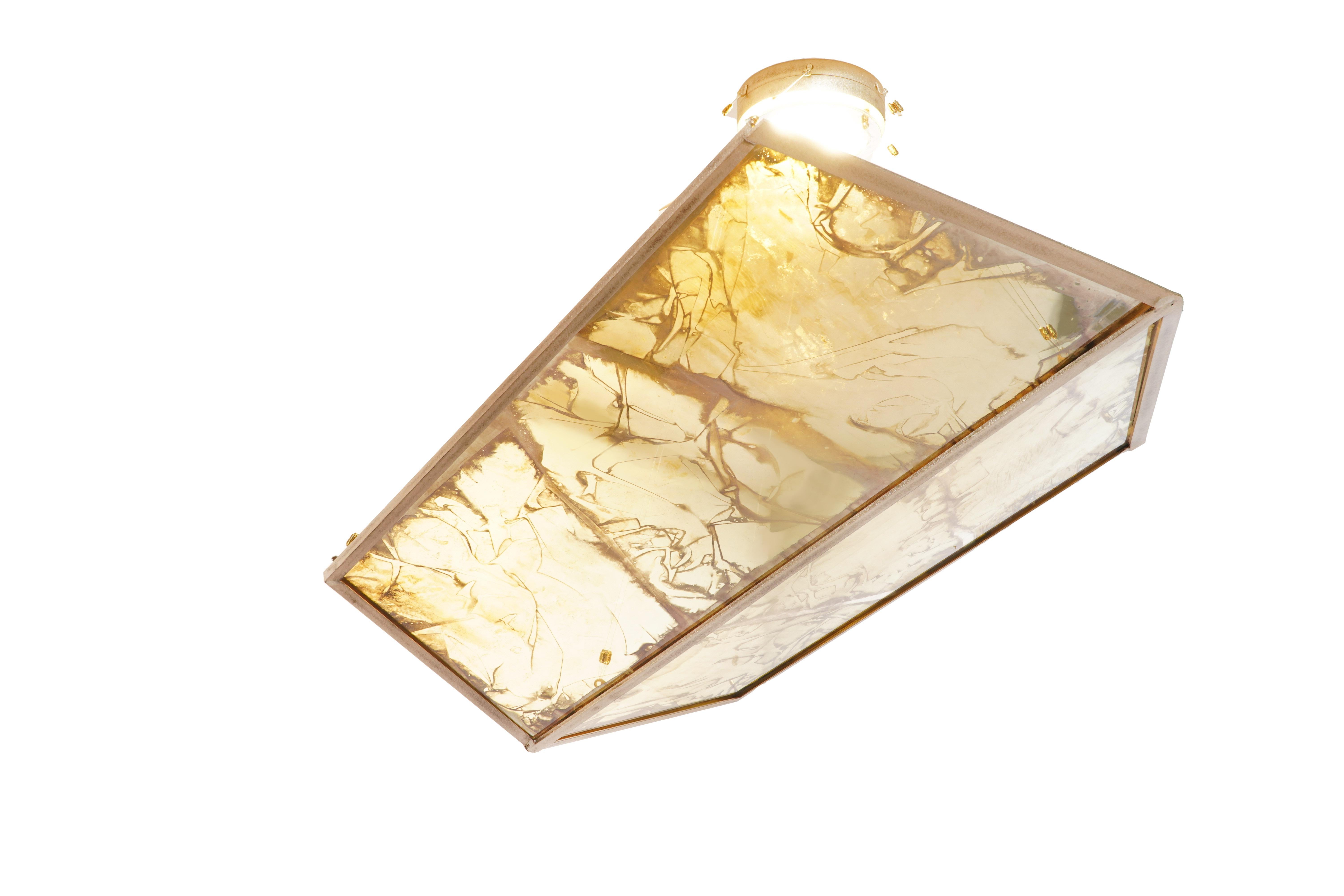 Contemporary Airplane Pendant, Sun Silvered Glass, Brass Body For Sale