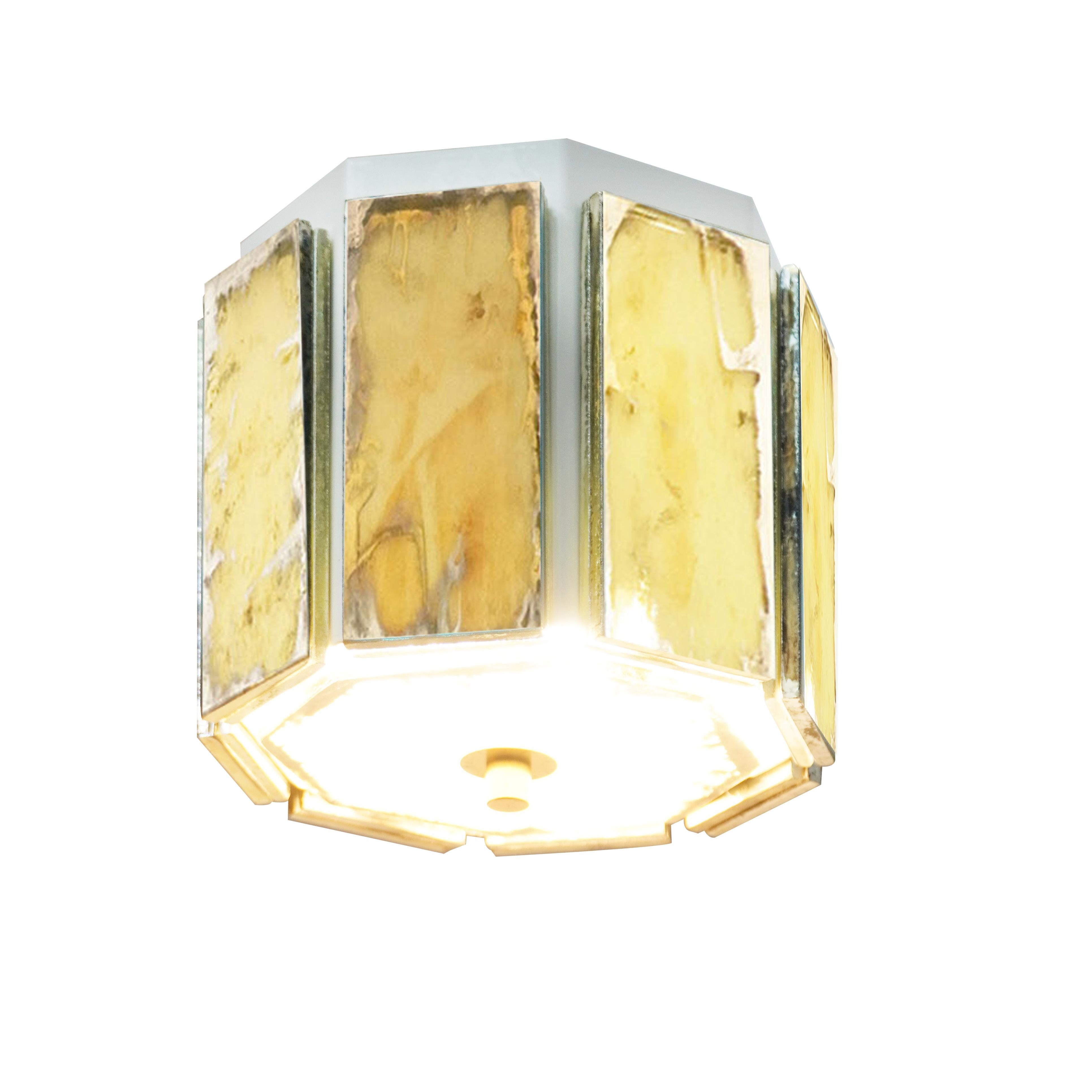 Contemporary Airplane Flush mount, Pendant, Sun Silvered Glass, Brass Body For Sale