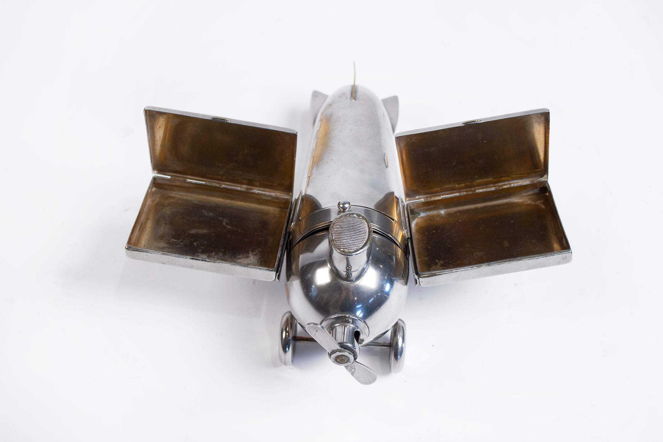 Brass Art Deco Airplane Smoker's Set by J.A. Henckels 1930s For Sale
