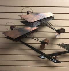 Airplanes or Airfield Mixed-Metal Wall Sculpture by Curtis Jere