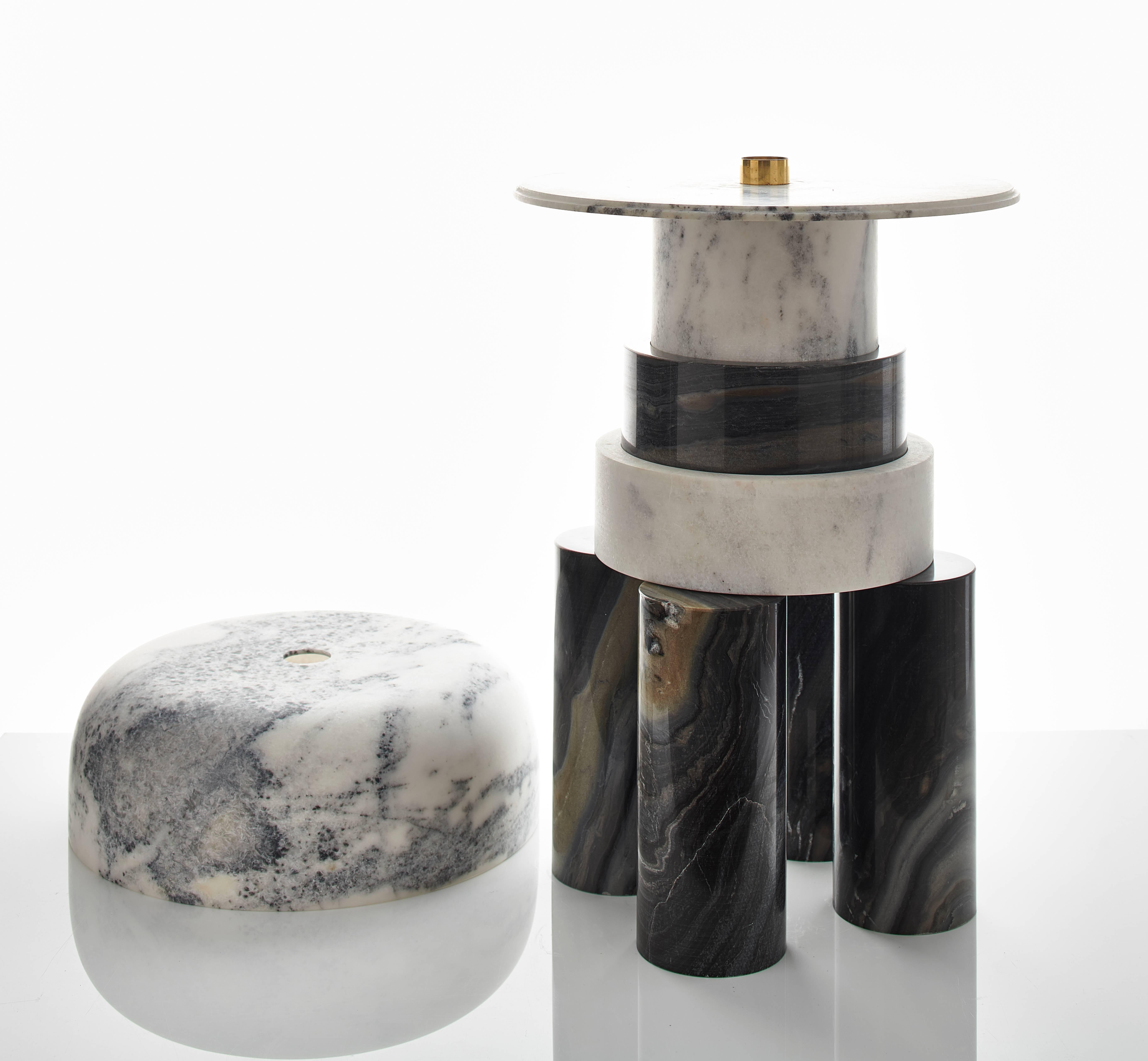 Other Contemporary Airy-0 Floor Lamp in Molten Black Marble and White Mist Marble  For Sale