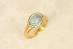 Cabochon Aquamarine Bezel Ring in 22K Yellow Gold