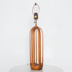 Airy Sculptural Walnut Wood Brass Lamp by MODELINE 1960s USA