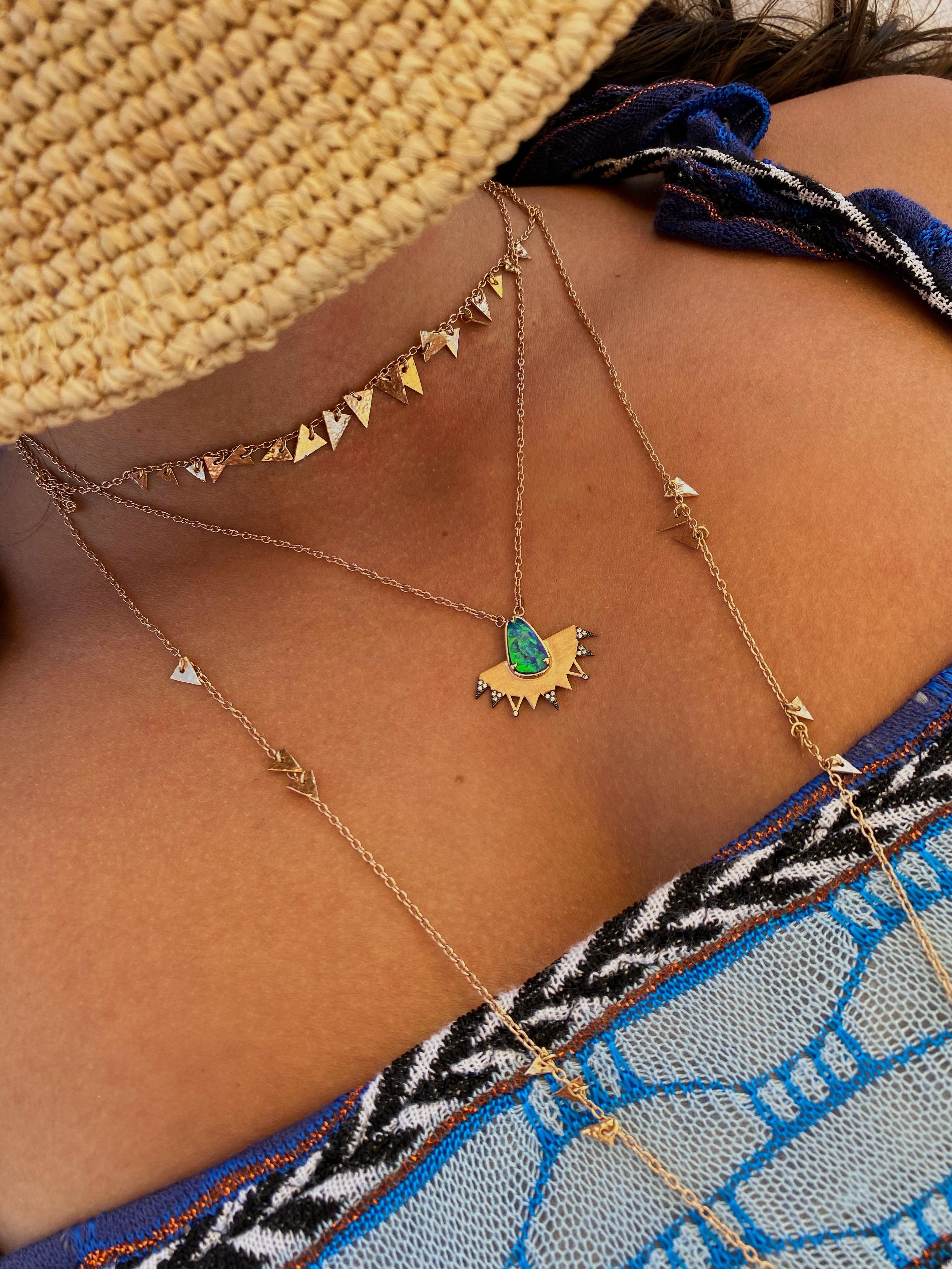 Modern Aisa Blue Opal Necklace in 14 Karat Rose Gold with White Diamond For Sale