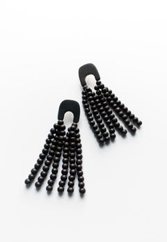 Aisi Carved Wood Tassel Bead Earrings
