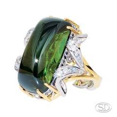Aislin, Green Tourmaline Black and White Diamond Cocktail Ring