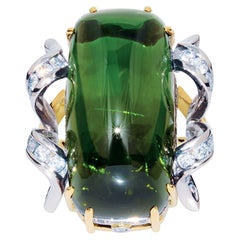 Aislin, Green Tourmaline Black and White Diamond Cocktail Ring
