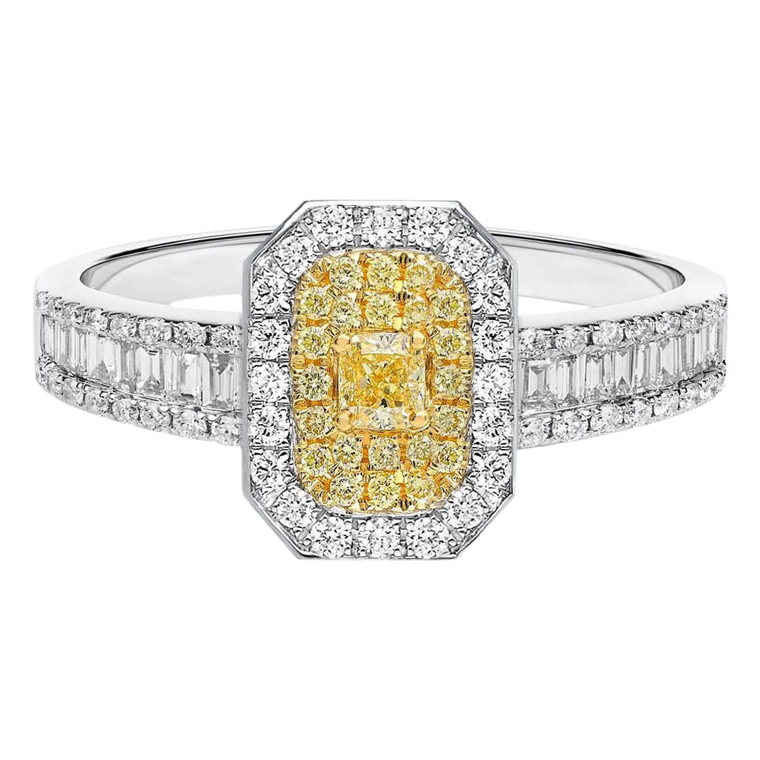 AITCHES - 0,87ct gelber Diamant Ring in Smaragdform aus 18K Weißgold im Angebot