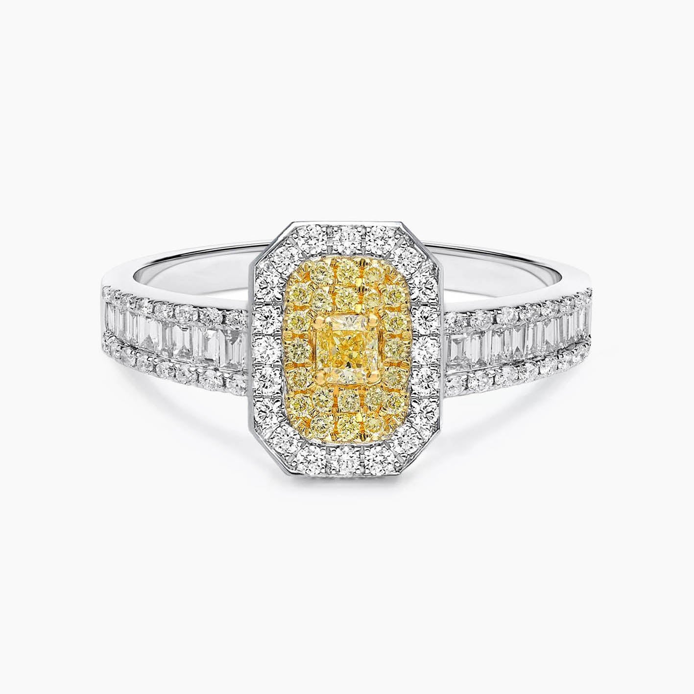 AITCHES - Anello con diamante giallo a forma di smeraldo da 0,87 carati in oro bianco 18K