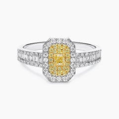 AITCHES - Anello con diamante giallo a forma di smeraldo da 0,87 carati in oro bianco 18K