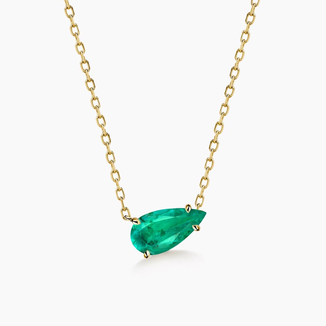 AITCHES - 1.0ct Pear Cut Emerald Necklace in 18K Gold For Sale