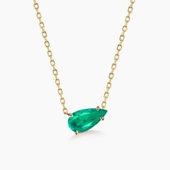 AITCHES - 1.0ct Pear Cut Emerald Necklace in 18K Gold