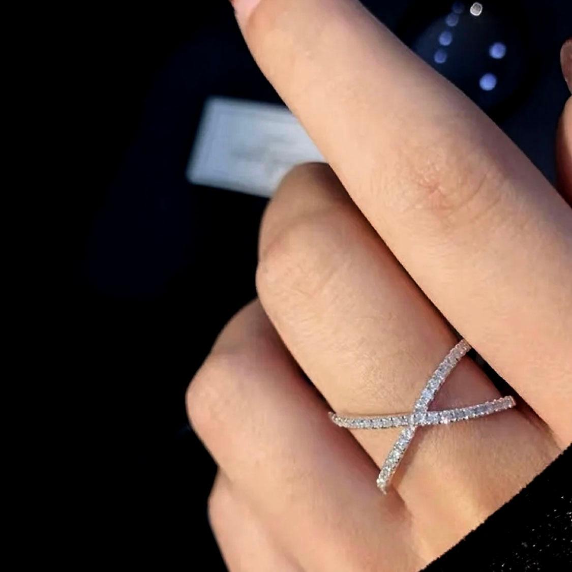 Brilliant Cut AITCHES - Cross Diamond Ring in 18K White Gold For Sale