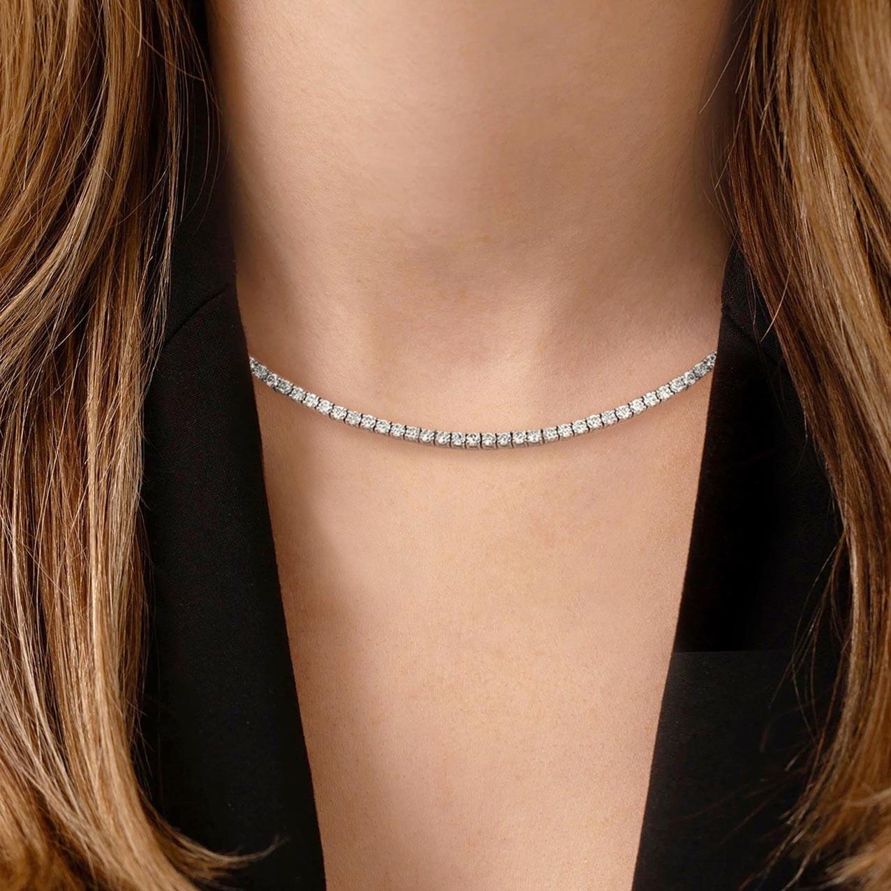 This beautiful necklace is made of:

- 18K white gold
- Natural round brilliant diamonds
- Carat total weight 6.0, E/VS-SI
- Four prong setting
- Necklace total length 40cm
- This piece is made to order and individually crafted upon purchase. Please