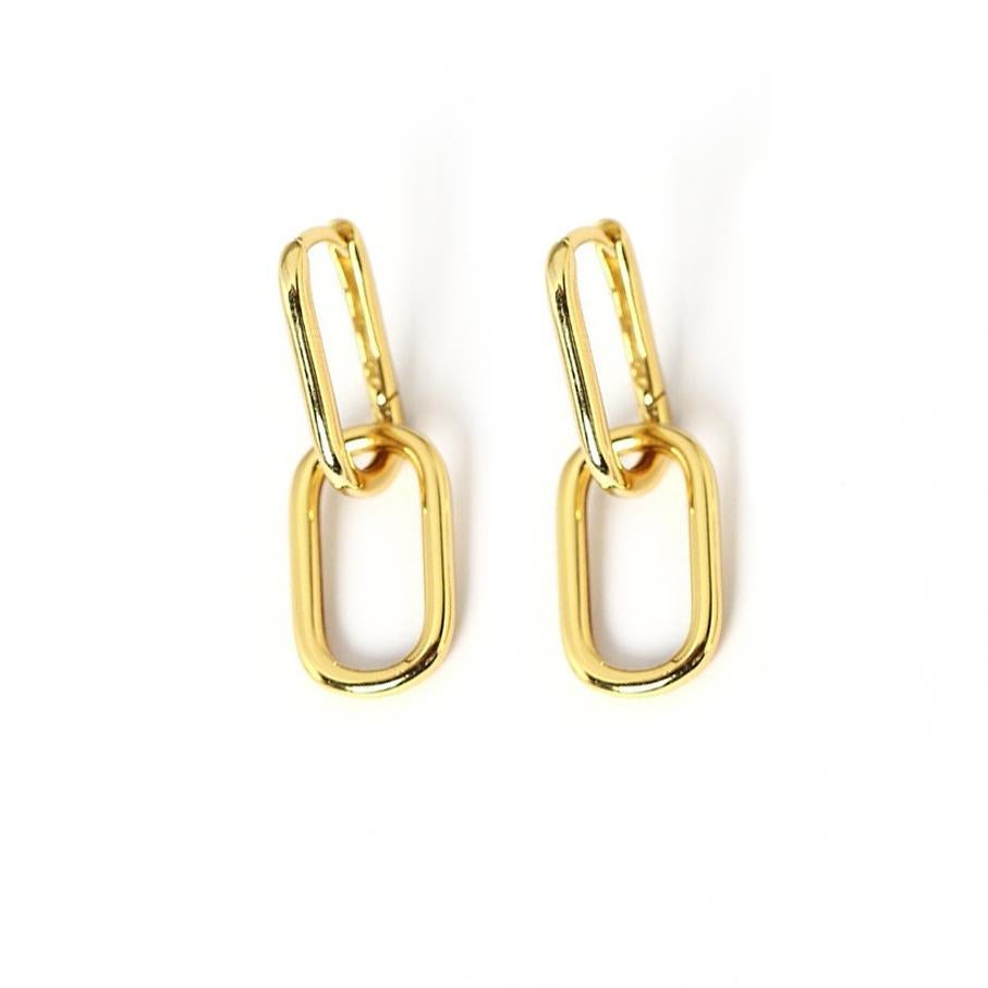 Donna AITCHES - Orecchini doppi ovali Jullie in argento placcato oro 18 carati in vendita