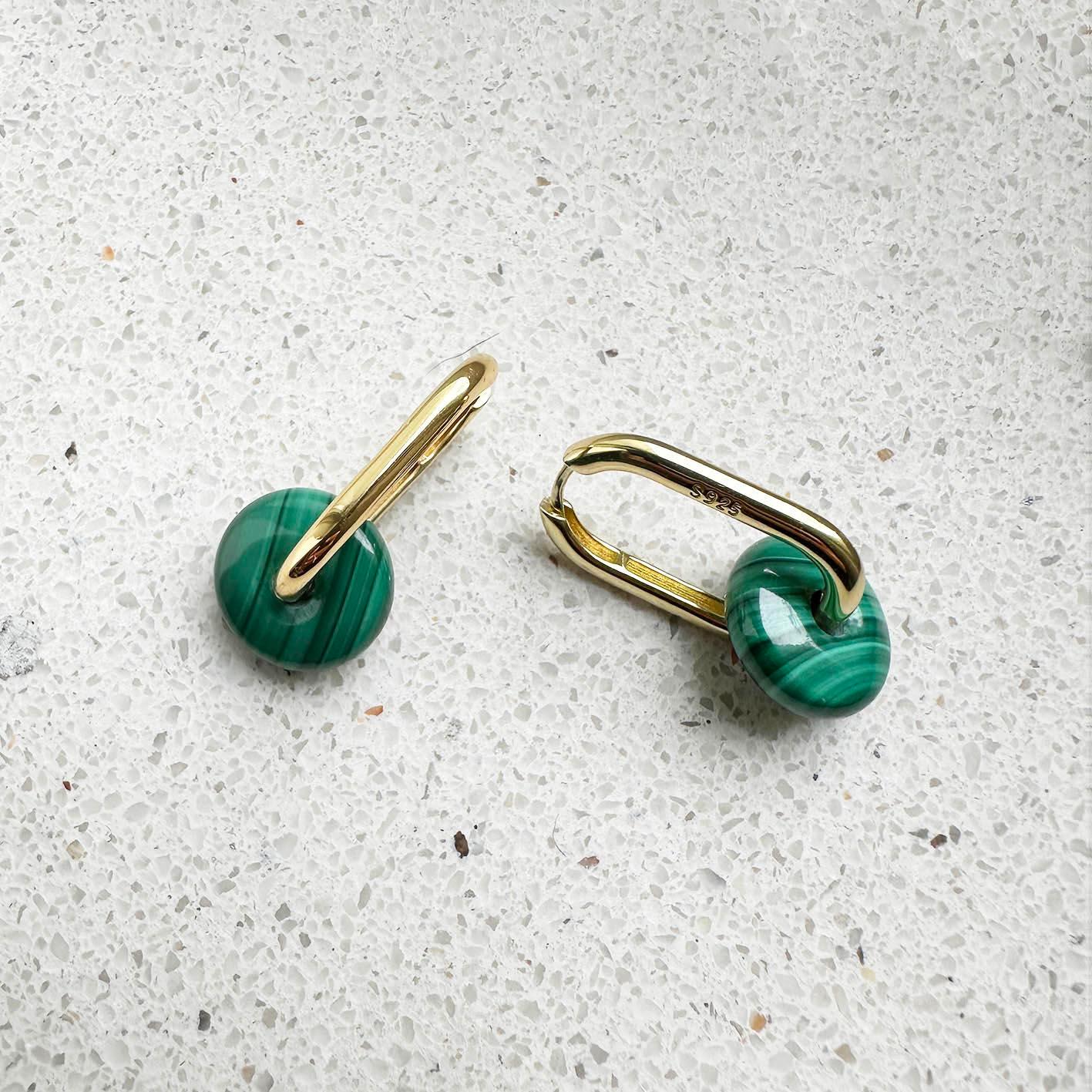 Donna AITCHES - Jullie Green Malachite Earrings in 18K Gold Plated Sterling Silver in vendita