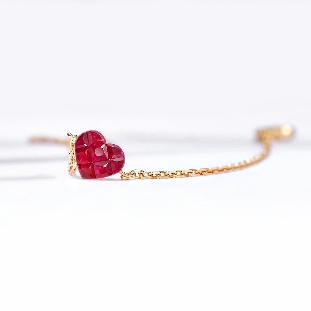Square Cut AITCHES - Ruby by Heart Necklace in 18K Gold For Sale