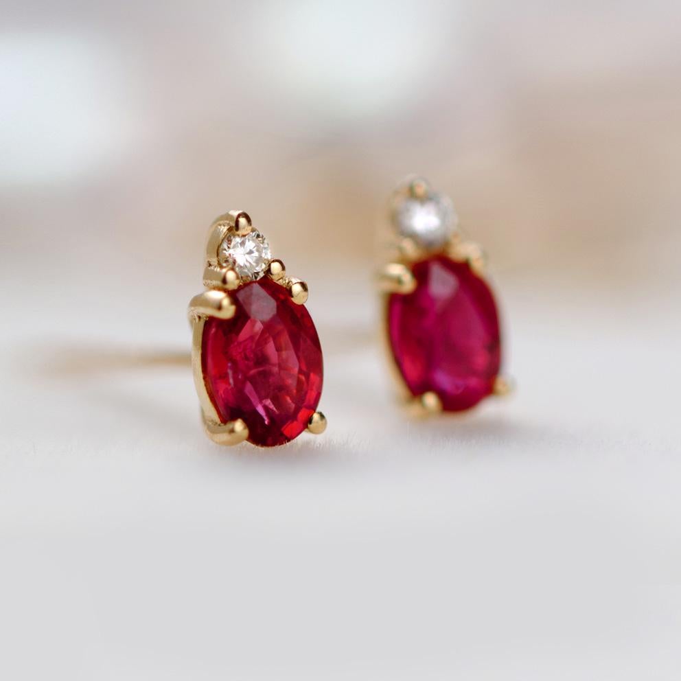 Oval Cut AITCHES - Single Tulip Ruby Earrings with Diamonds in 18K Gold For Sale