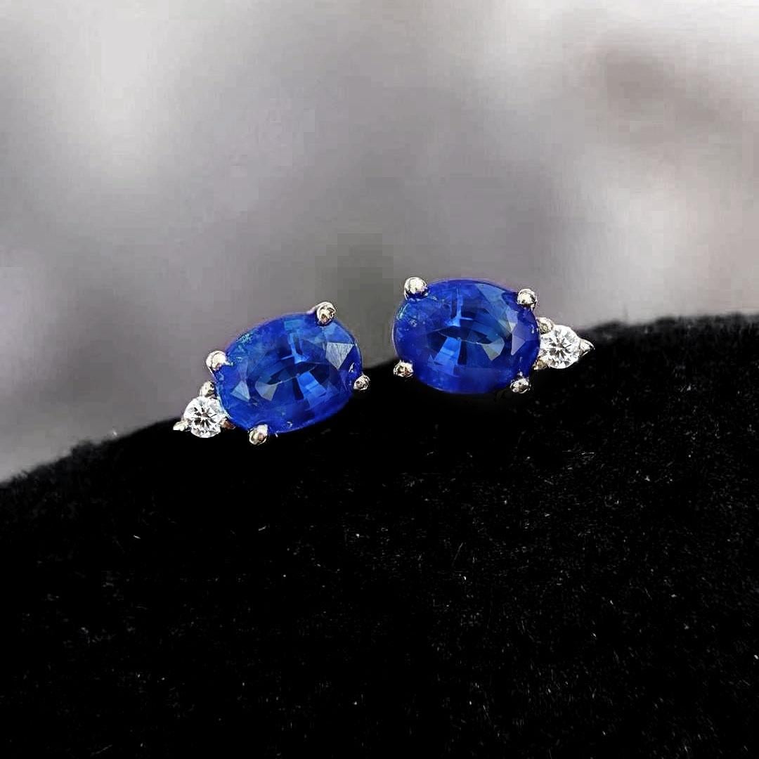 De las mujeres AITCHES - Single Tulip Sapphire Earrings with Diamonds in 18K White Gold en venta