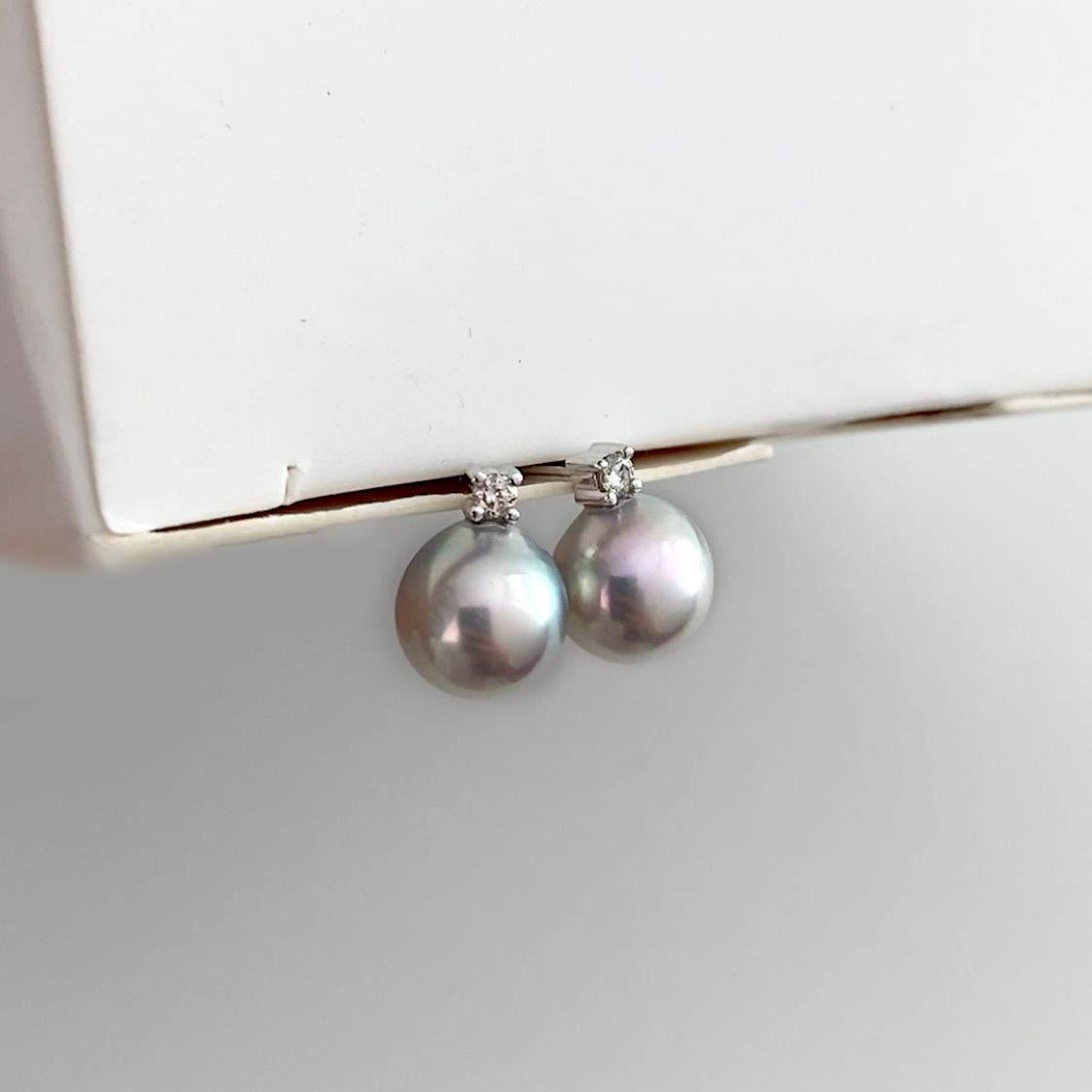 AITCHES - Underwater Grey Akoya Pearl Diamond Earrings in 18K White Gold In New Condition For Sale In AMSTERDAM, NL