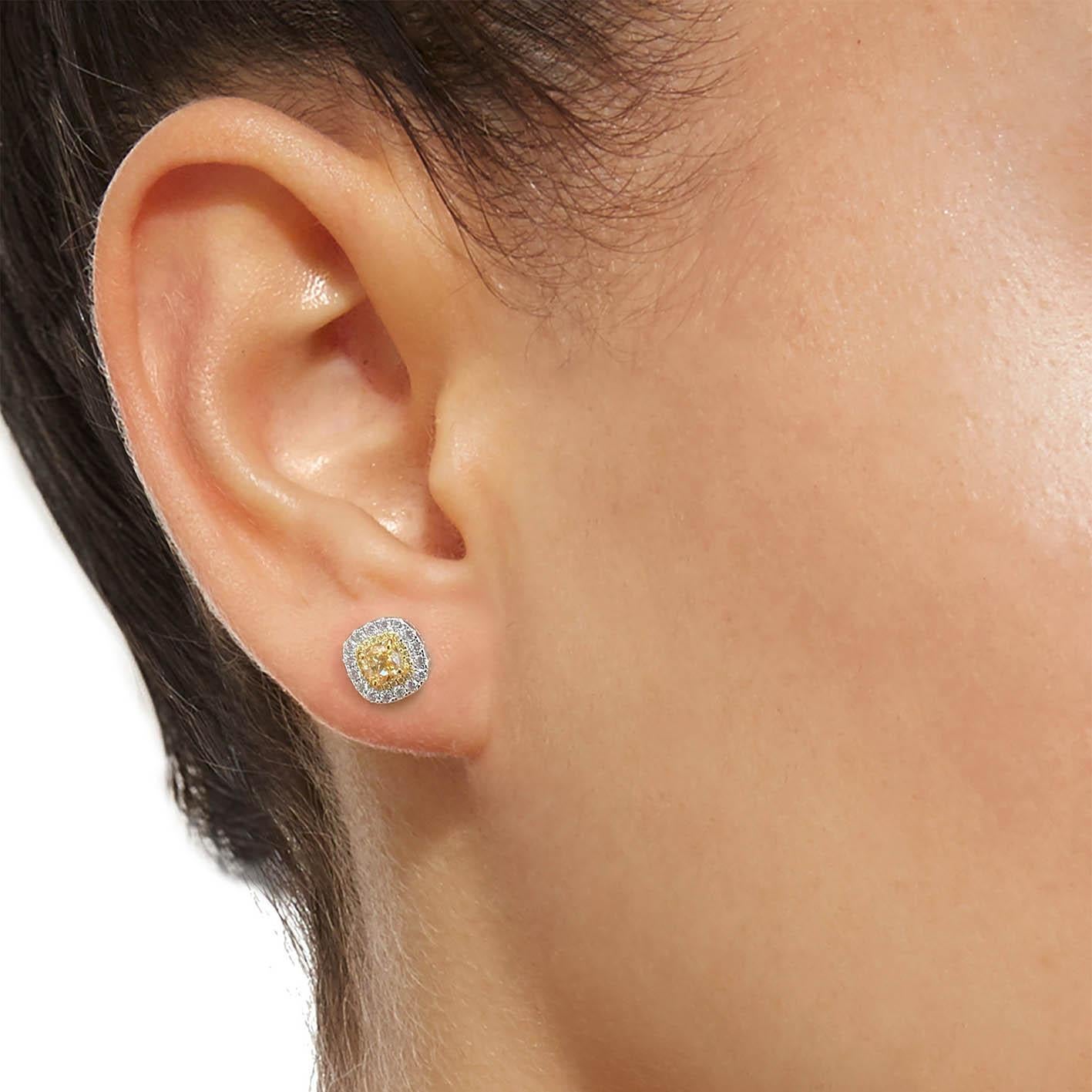 These beautiful earrings are made of:

- 18K white gold
- Natural yellow diamonds
- Carat total weight 0.12
- Natural round brilliant diamonds
- Carat total weight 0.38
- Post closures in round shape
- SKU_GER1318WG

Jewelry report add-on
For those