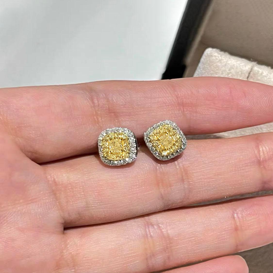 Cushion Cut AITCHES - Yellow Diamond Cushion Earrings in 18K White Gold For Sale