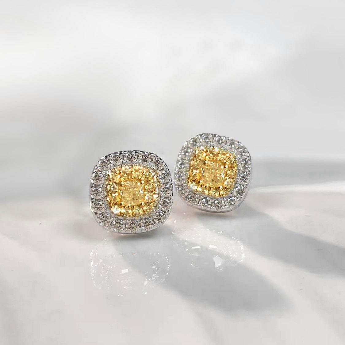 AITCHES - Yellow Diamond Cushion Earrings in 18K White Gold In New Condition For Sale In AMSTERDAM, NL