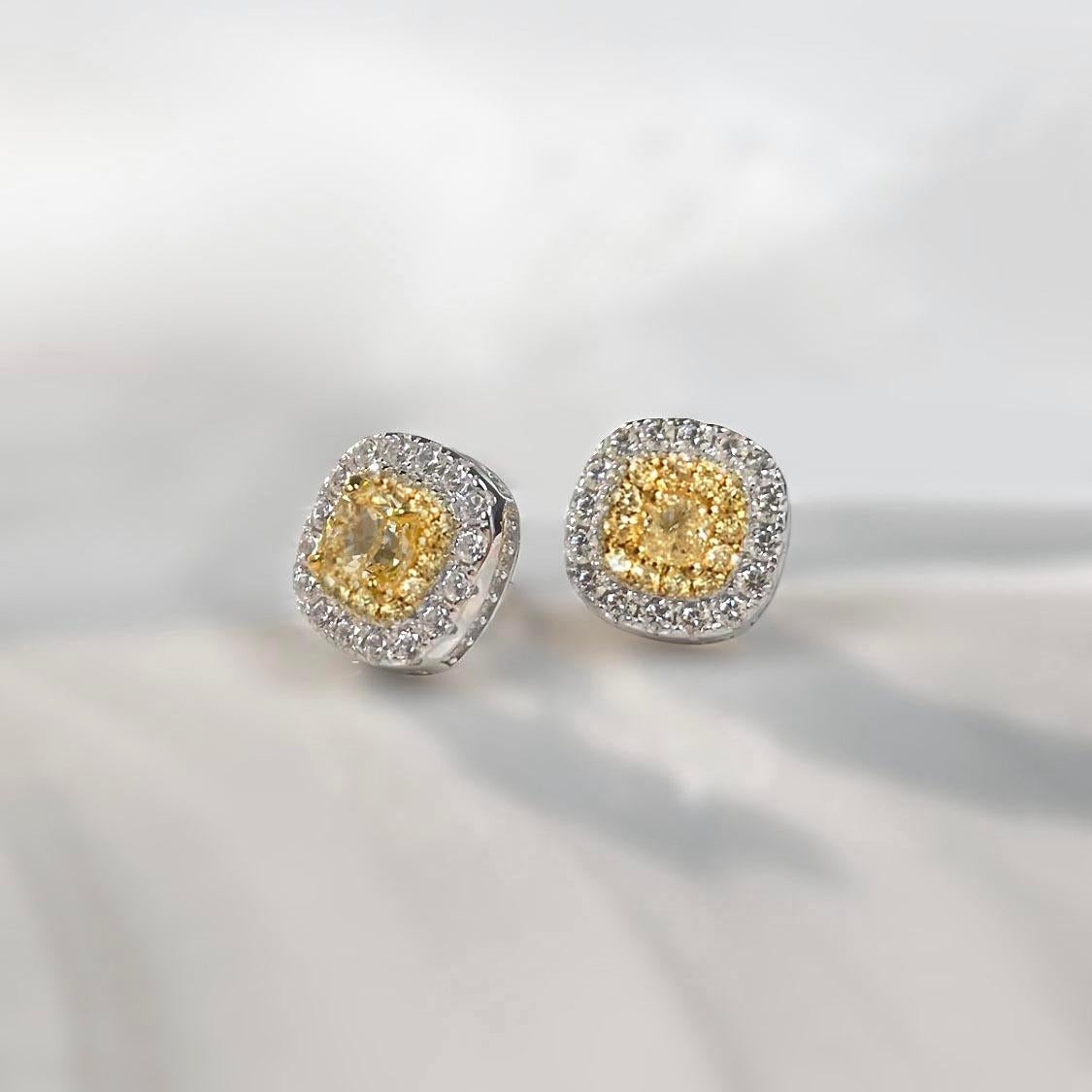 Women's AITCHES - Yellow Diamond Cushion Earrings in 18K White Gold For Sale