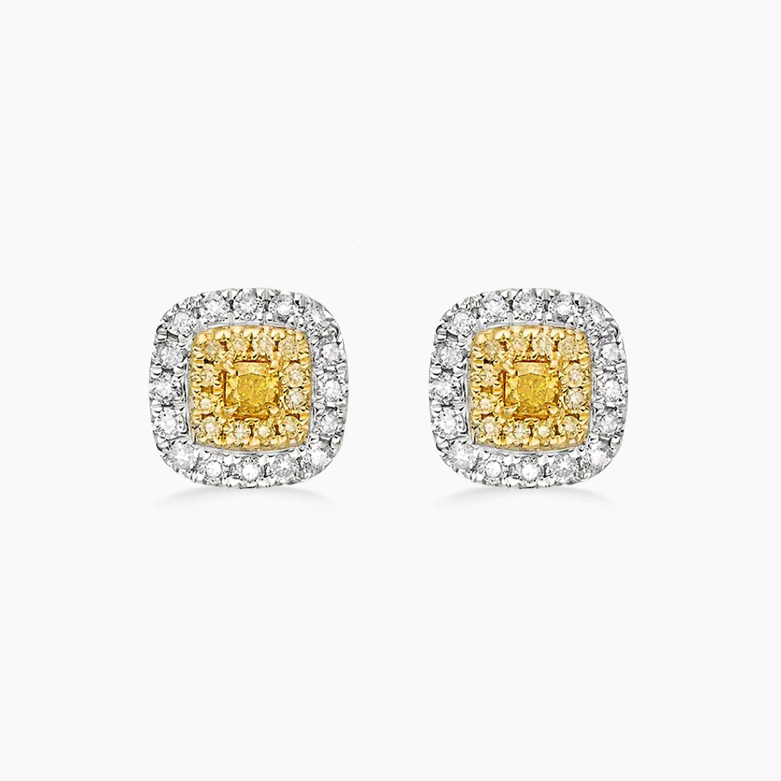 AITCHES - Orecchini a cuscino con diamante giallo in oro bianco 18K in vendita