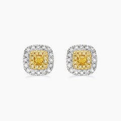 AITCHES - Yellow Diamond Cushion Earrings in 18K White Gold