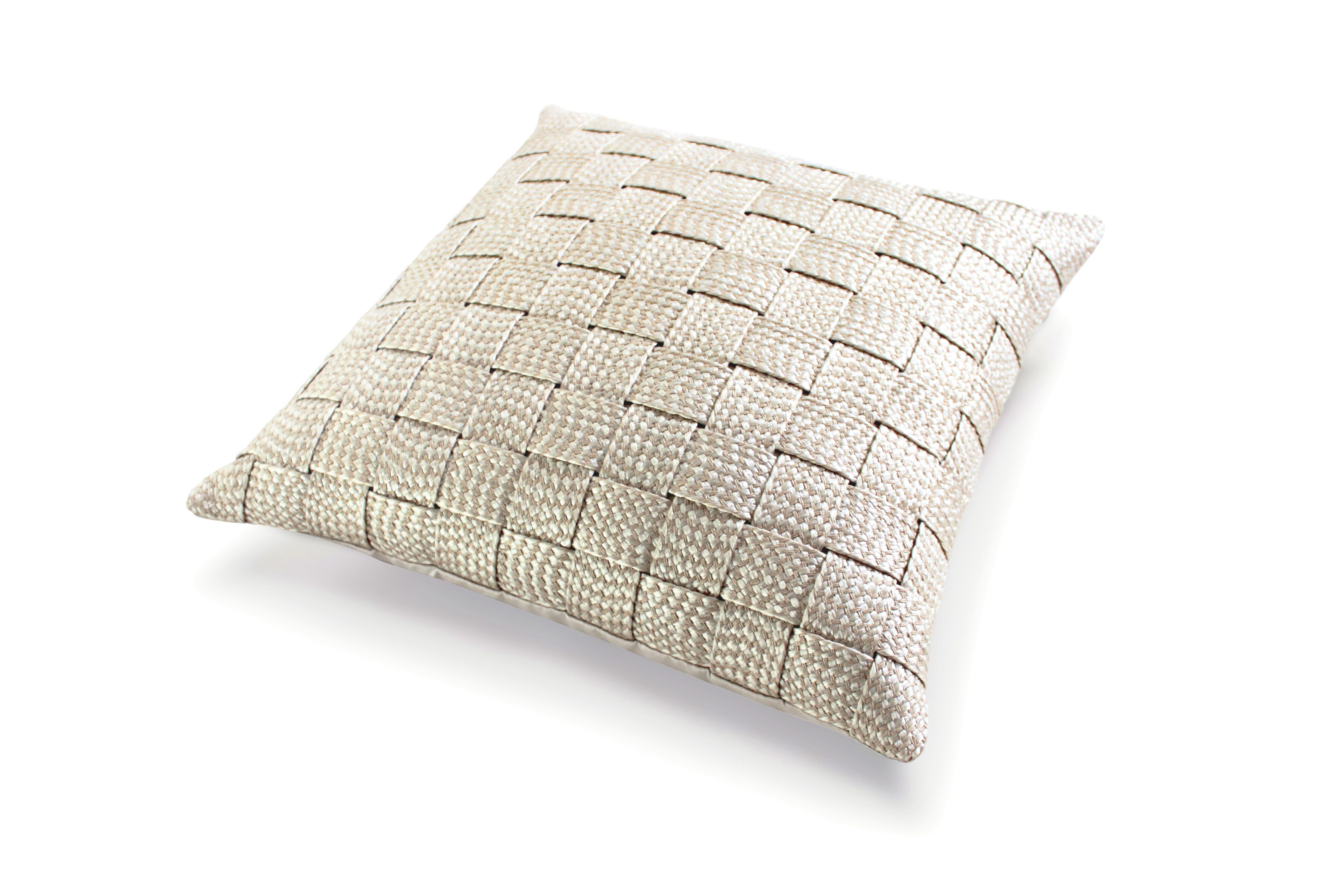 This beautiful raffia cushion is hand woven in our London studio and can be custom made to a larger or smaller size. There is a lustre to the raffia and the cushion is backed with the finest Italian cotton sateen. 

Shown here in a luxurious ivory