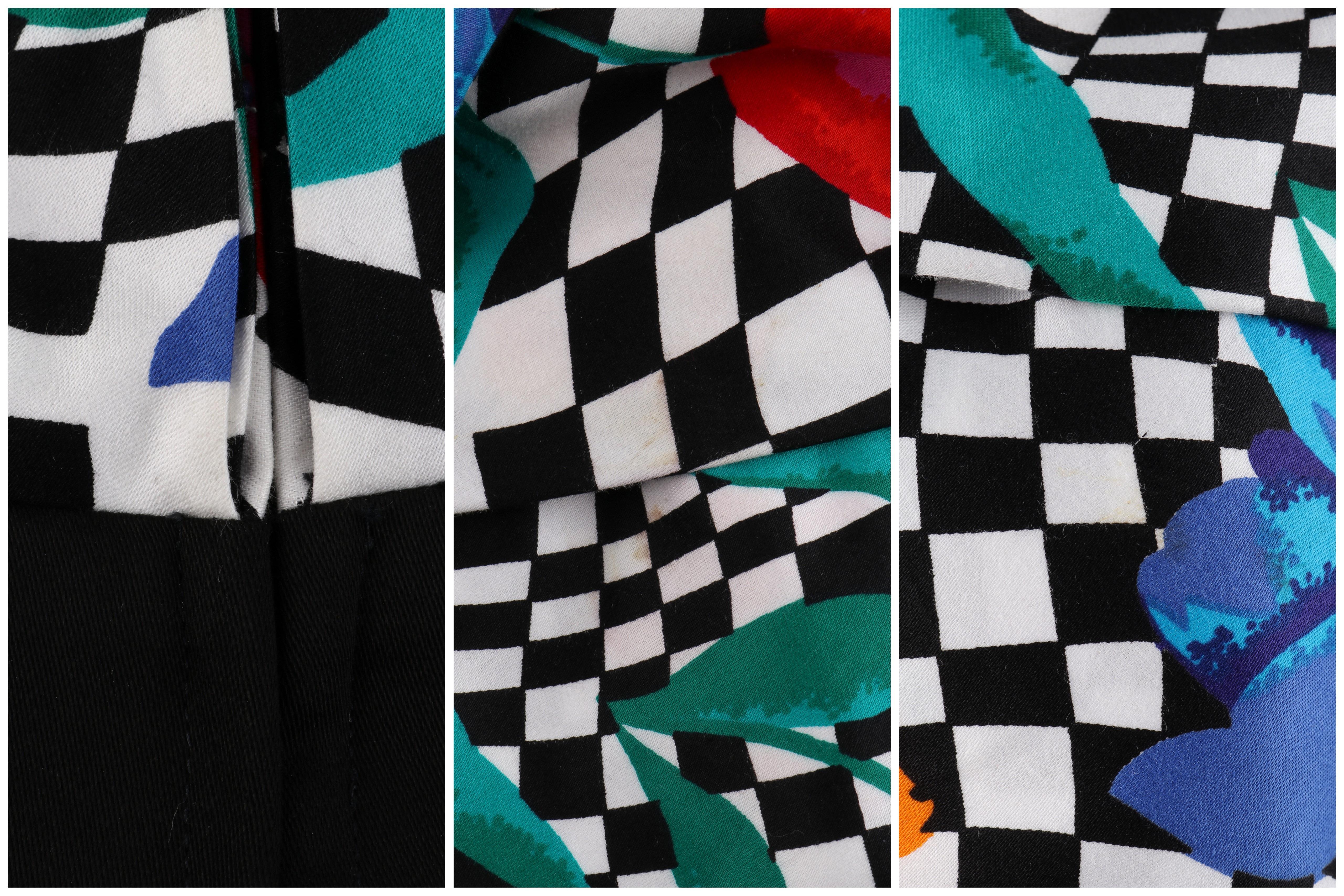 AJ BARI c.1980’s Tiered Op Art Pop of Tulip Floral Check Party Dress 5