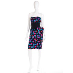 A.J. Bari Vintage 1980s Silk Tonal Zebra Print Colorful Dot Strapless Dress