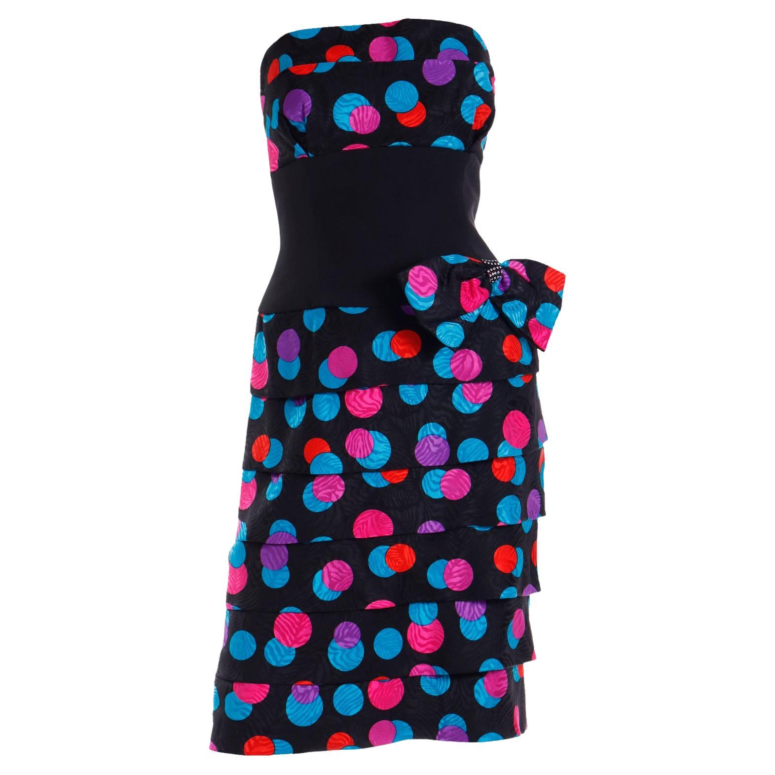 80’s Black and White Polka Dot Strapless Dress by AJ Bari main image 1