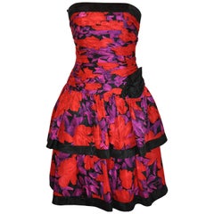 Retro A.J. Bari Wonderfully Elegant Silk 2-Tier Strapless Floral Cocktail Dress