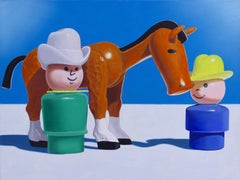 Photorealist painting, "First Ride" (Fisher Price Little People, toys, vintage)
