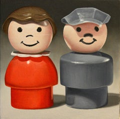 Photorealist painting "Just Friends" (Fisher Price Little People, toys, vintage)