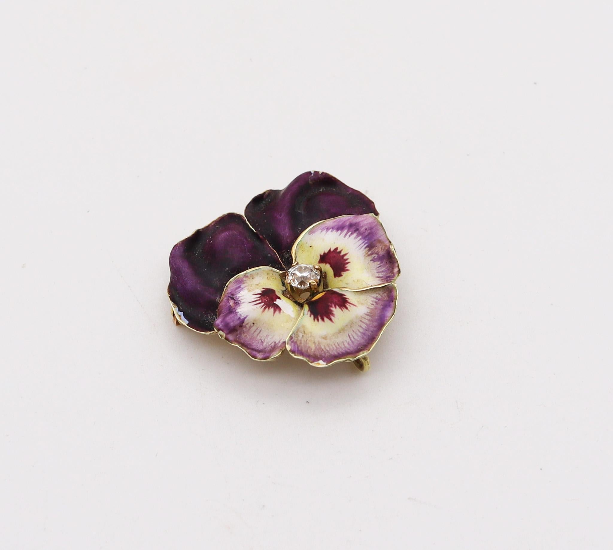 Art nouveau Pansy flower pendant brooch designed by A.J. Hedge & Co.

A colorful pendant-brooch, created in America during the Edwardian and the Art Nouveau periods, back in the 1900. This piece is very unique and has been carefully crafted by A.J.