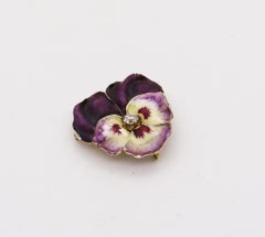 A.J Hedges & Co. 1900 Art Nouveau Enamel Pansy Pendant In 14Kt Gold With Diamond