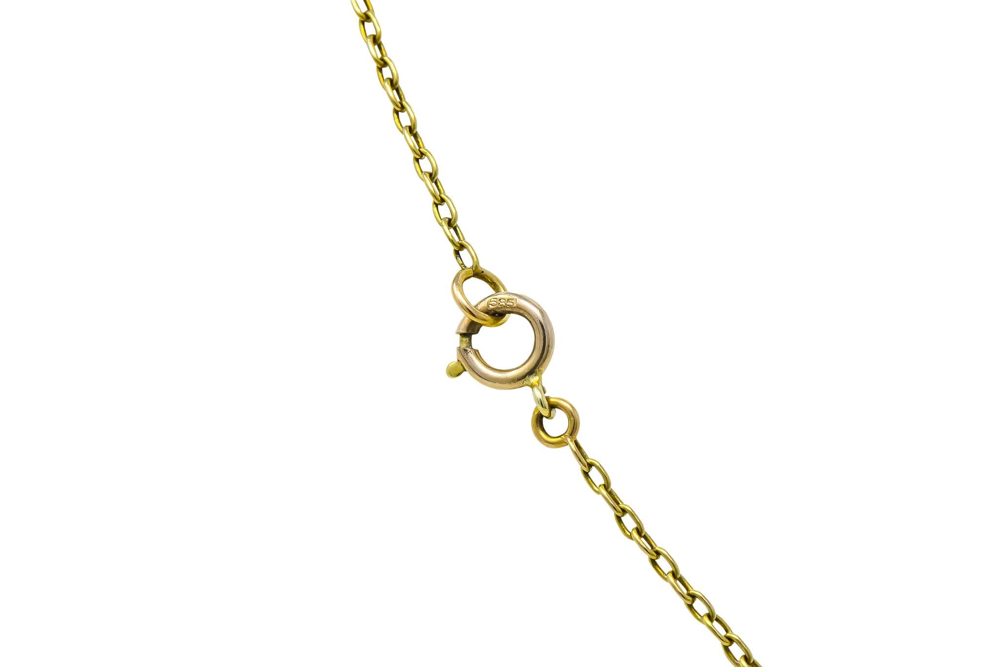 A.J. Hedges & Co. 1905 Art Nouveau Enamel Sapphire Pearl 14 Karat Gold Necklace 3