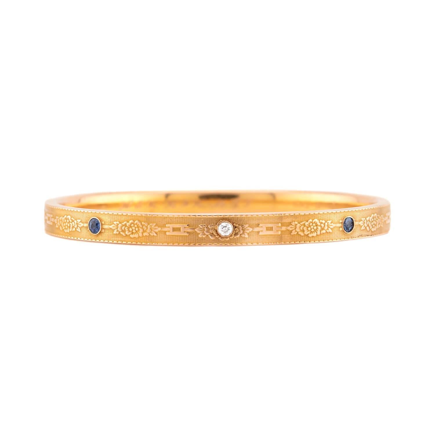 A.J. HEDGES & CO. Edwardian 14k Diamond & Sapphire Bangle For Sale
