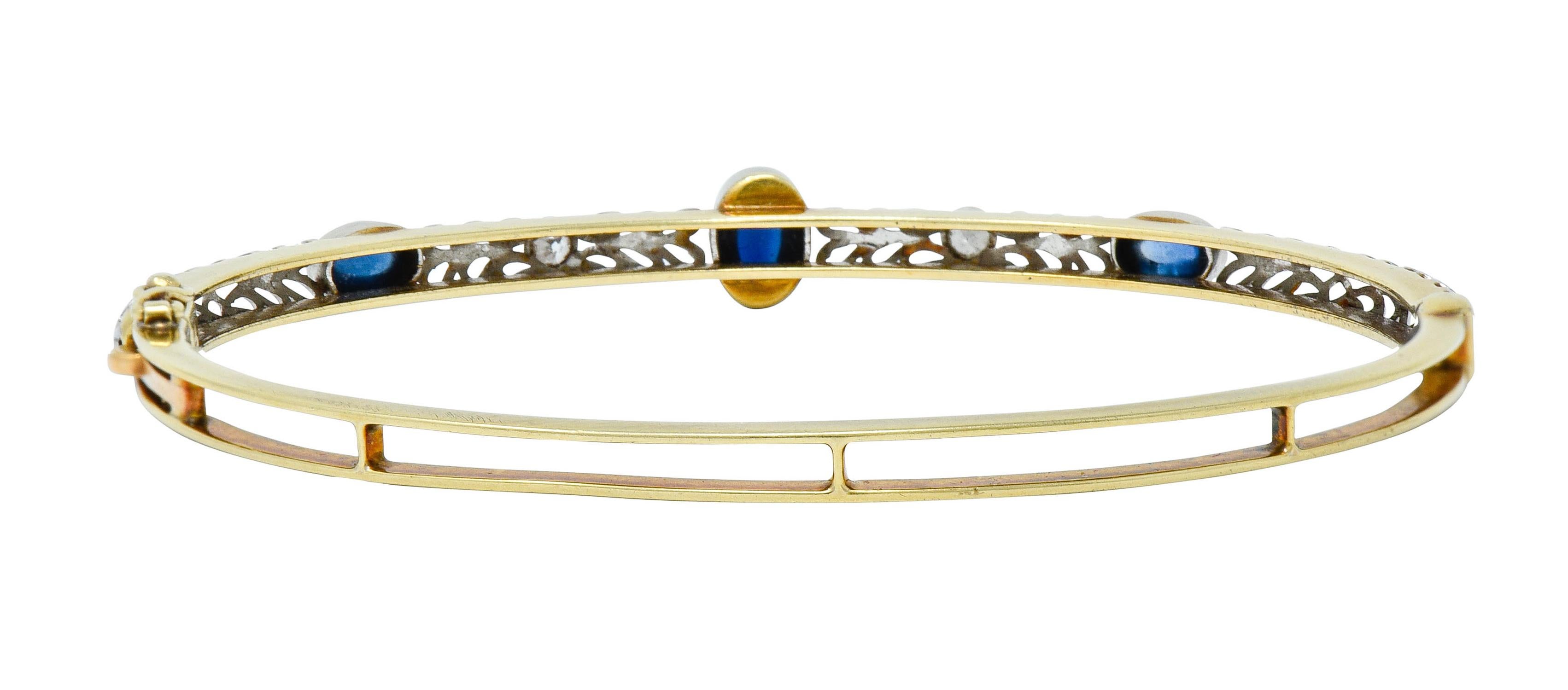 Cabochon A.J. Hedges Edwardian Diamond Sapphire Platinum 14 Karat Gold Bangle Bracelet