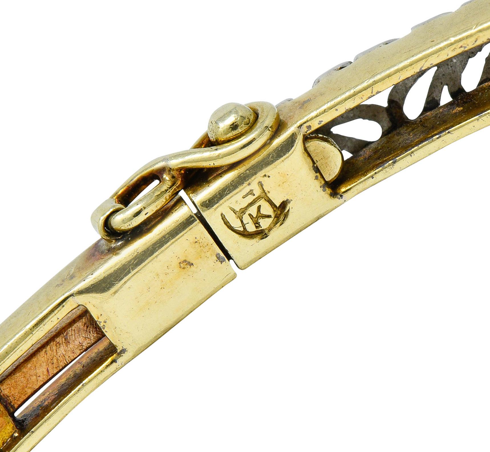 Women's or Men's A.J. Hedges Edwardian Diamond Sapphire Platinum 14 Karat Gold Bangle Bracelet