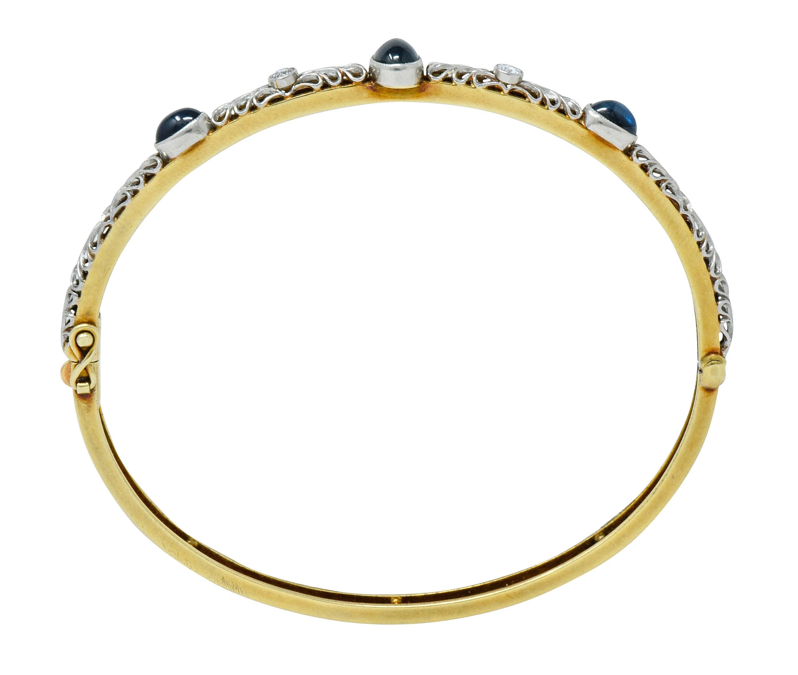A.J. Hedges Edwardian Diamond Sapphire Platinum 14 Karat Gold Bangle Bracelet 1