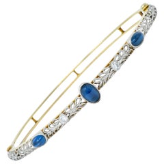 Antique A.J. Hedges Edwardian Diamond Sapphire Platinum 14 Karat Gold Bangle Bracelet