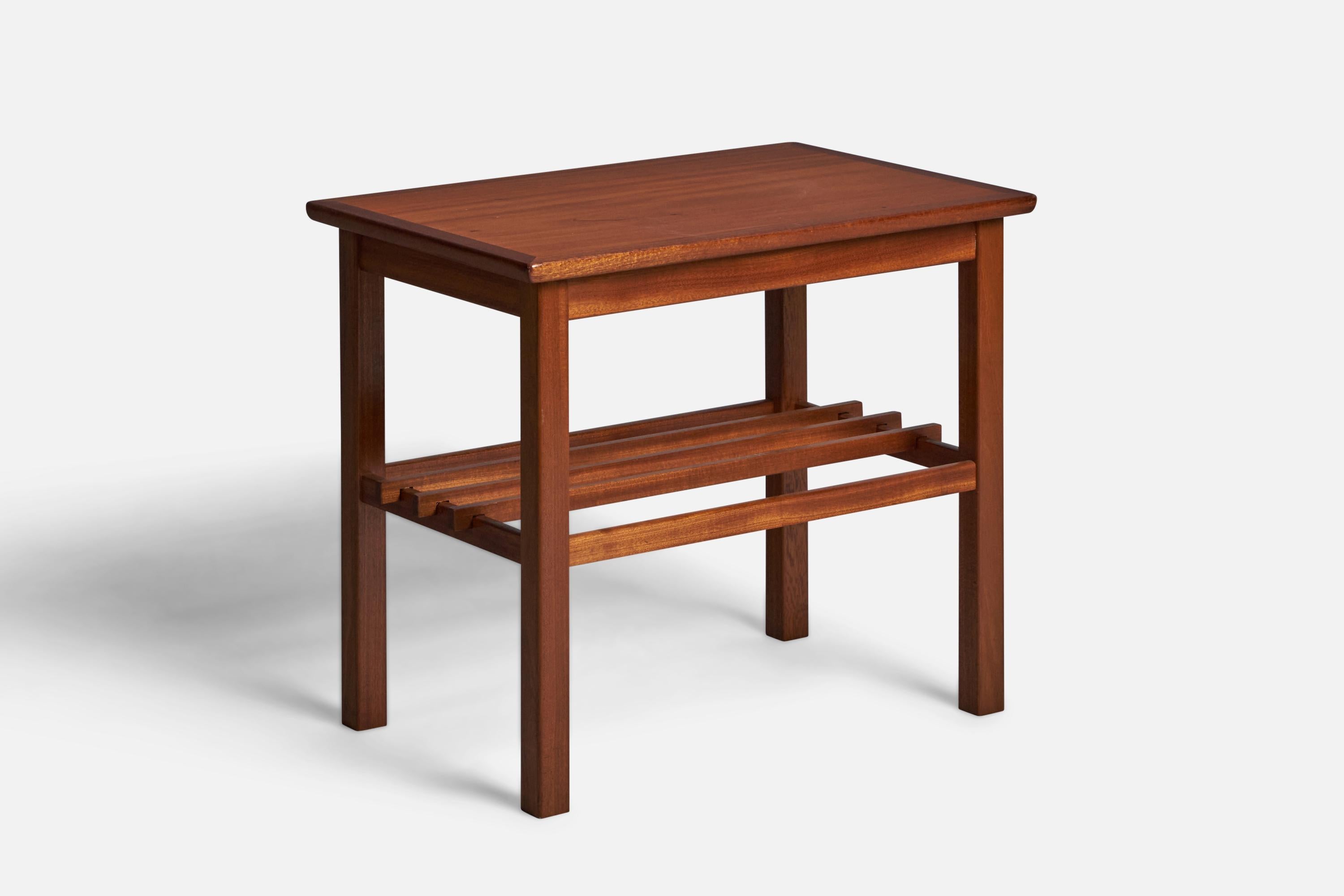 A mahogany side table with adjustable slats designed and produced by cabinet maker A.J. Iversen, Denmark, 1940s. 

With makers label to underside.
