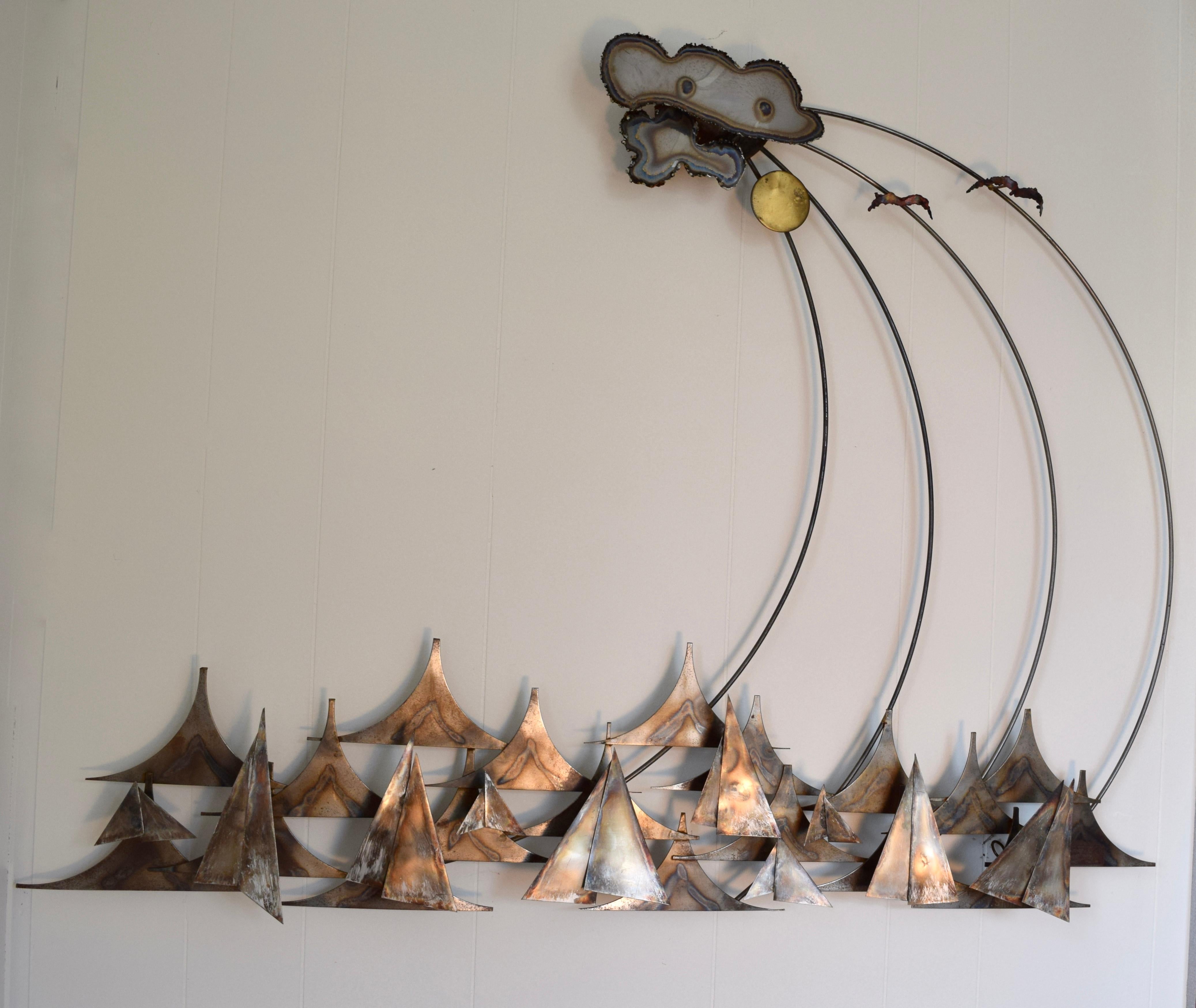 Late 20th Century A.J. Stillman Mixed Metals Hanging Wall Sculpture For Sale