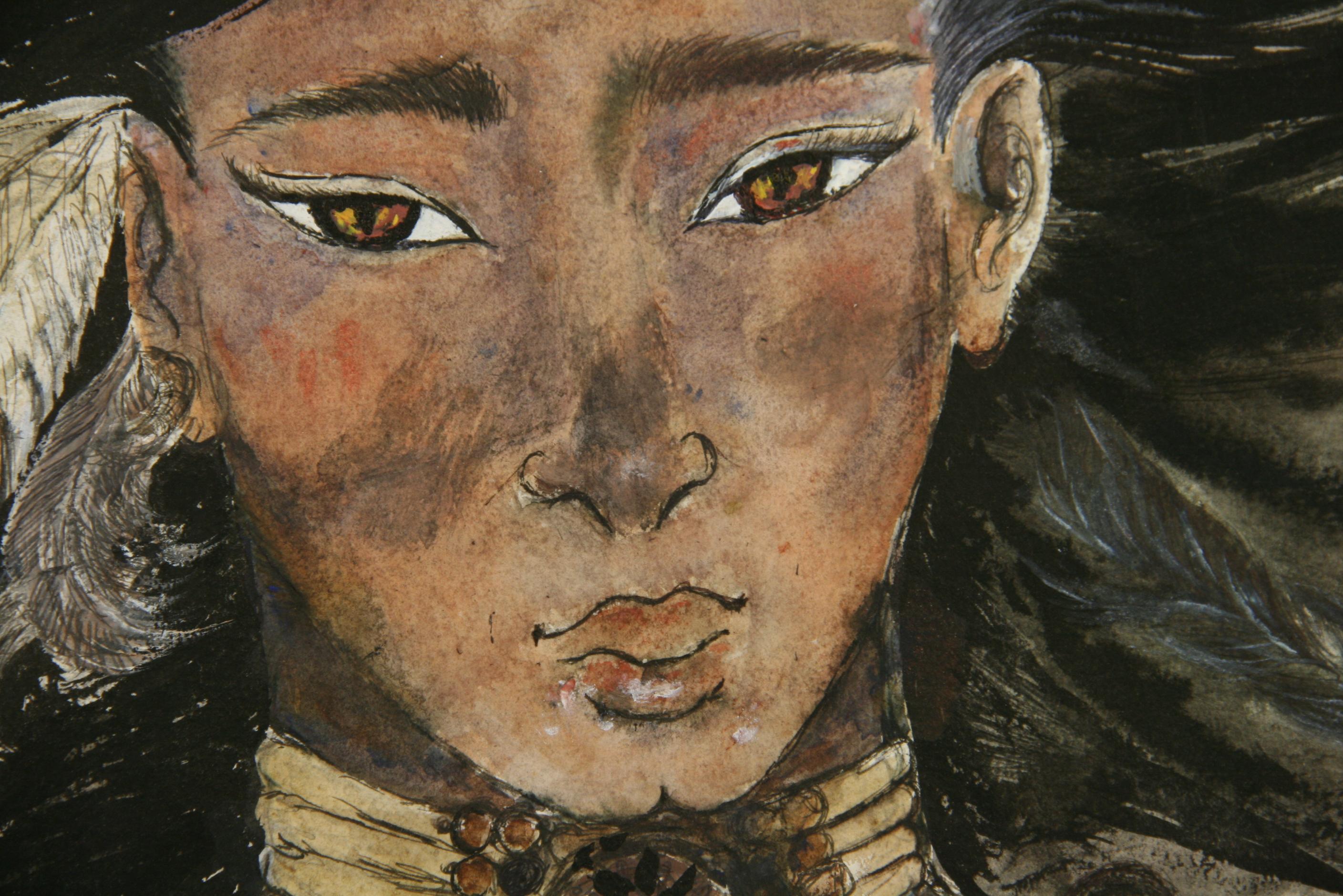 Native American  Mixed Media Portrait  For Sale 1