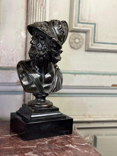 Ajax Bust, Black Patina Bronze On A Black Belgian Marble Base, 19th Century