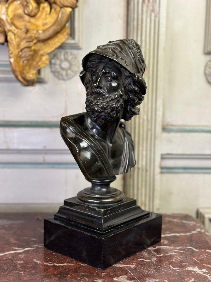 Busto di Aiace, bronzo patinato nero su base di marmo nero belga, XIX secolo in vendita 3